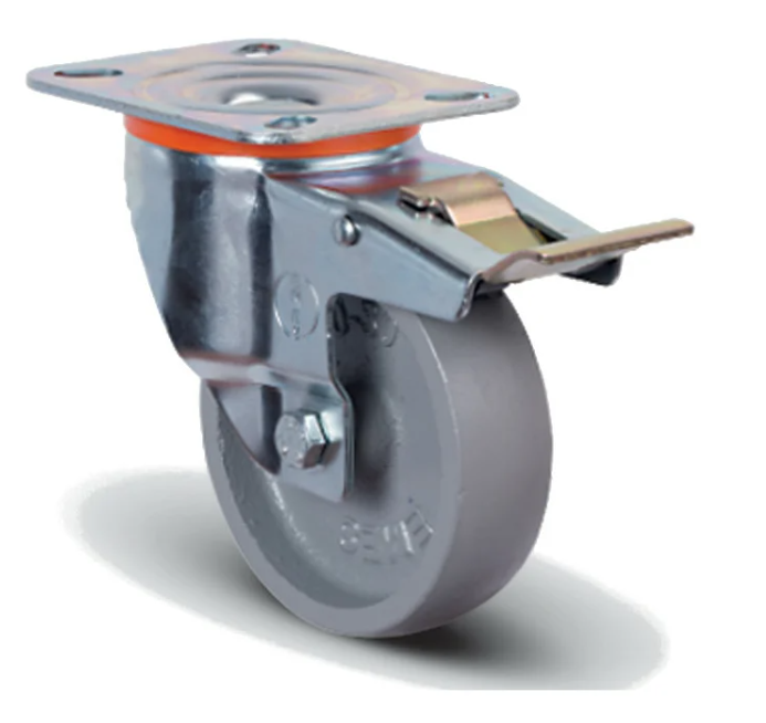 SHTdb 125 - Термостойкое чугунное колесо поворотное с тормозом, 125 мм, 160 кг, до 300 °С